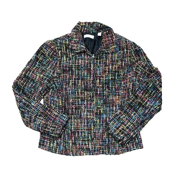 Coldwater Creek Womens Sz 10 Tweed Zip Blazer Jacket Multicolor Wool Blend Lined - Picture 1 of 5